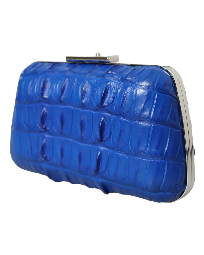 Balenciaga Women's Crocodile Skin Leather Clutch Blue Lamb Blue