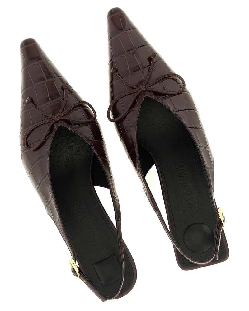 Jacquemus Crocodile-Embossed Calfskin Slingback Heel — Bordeaux Bordeaux