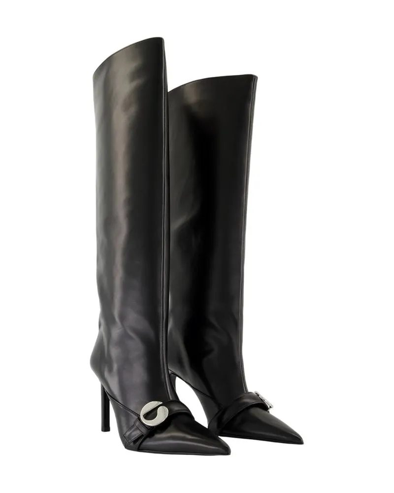 COPERNI Women's Pointed-Toe Leather Boot Black Calfskin Heels Black