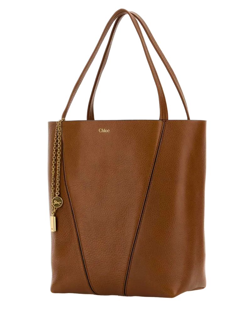Chloé Spin Calfskin Leather Tote Bag — Brown Brown