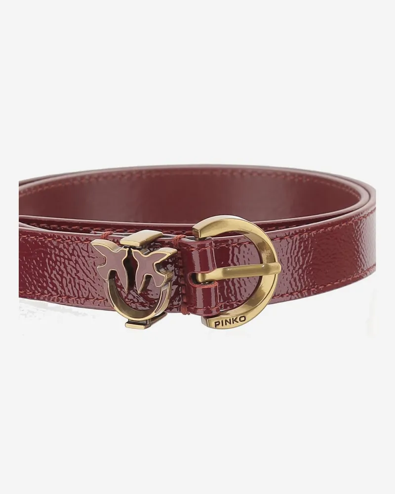 Pinko Women's Leather Belt With Logo Dark Red Red