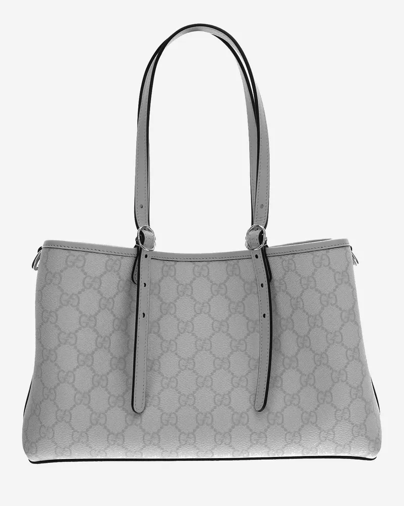 Gucci Women's Shopping Bag Gg Emblem Grey Polyurethane Shoulder Gray