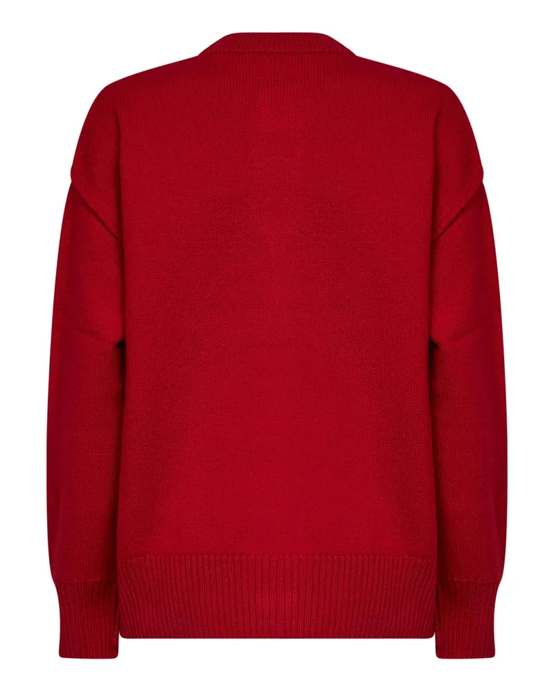 AMI Paris Intarsia-Knit Logo Cardigan — Red Red