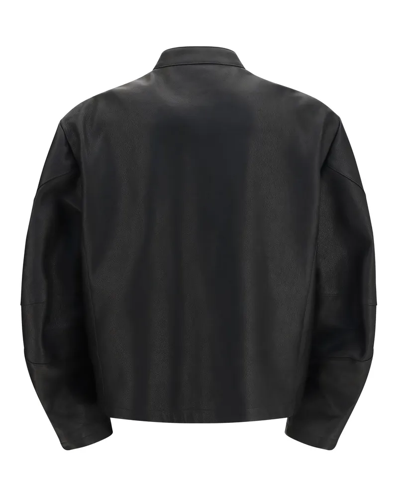 Gucci Men Horsebit Leather Biker Jacket Black Calf Bos Taurus Black