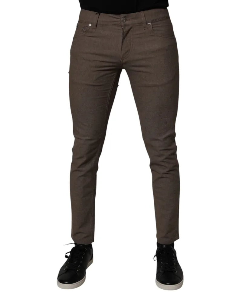 Dolce & Gabbana Men Brown Cotton Stretch Chino Pants Elastane Brown