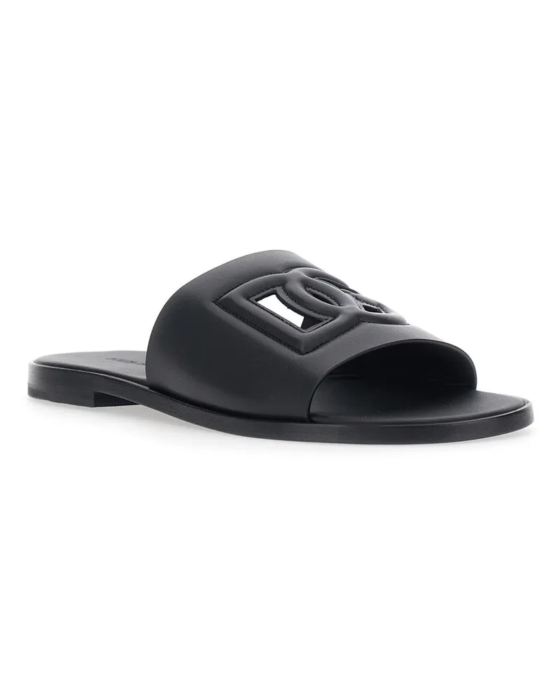 Dolce & Gabbana Men's Sandals With Cut-Out Logo, Black Leather Calf Black