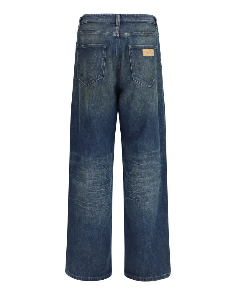 Maison Margiela Men's Five-Pocket Pants With Panel Design Dark Blue Cotton Jean Navy