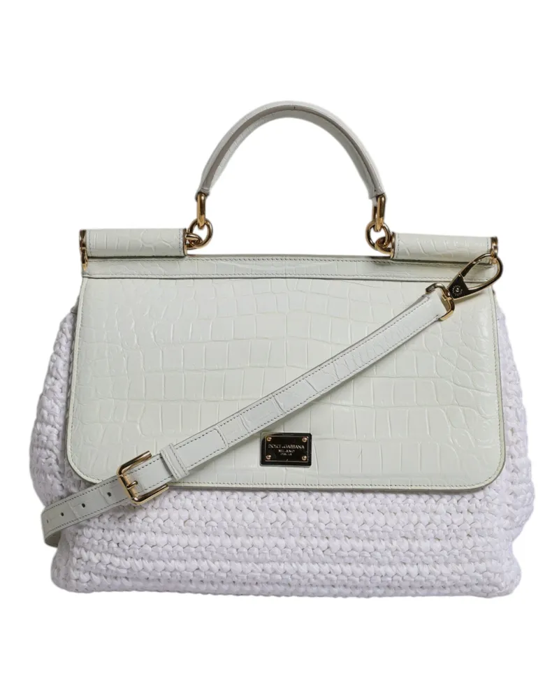 Dolce & Gabbana Women's White Rafia Leather Top Handle Crossbody Bag White