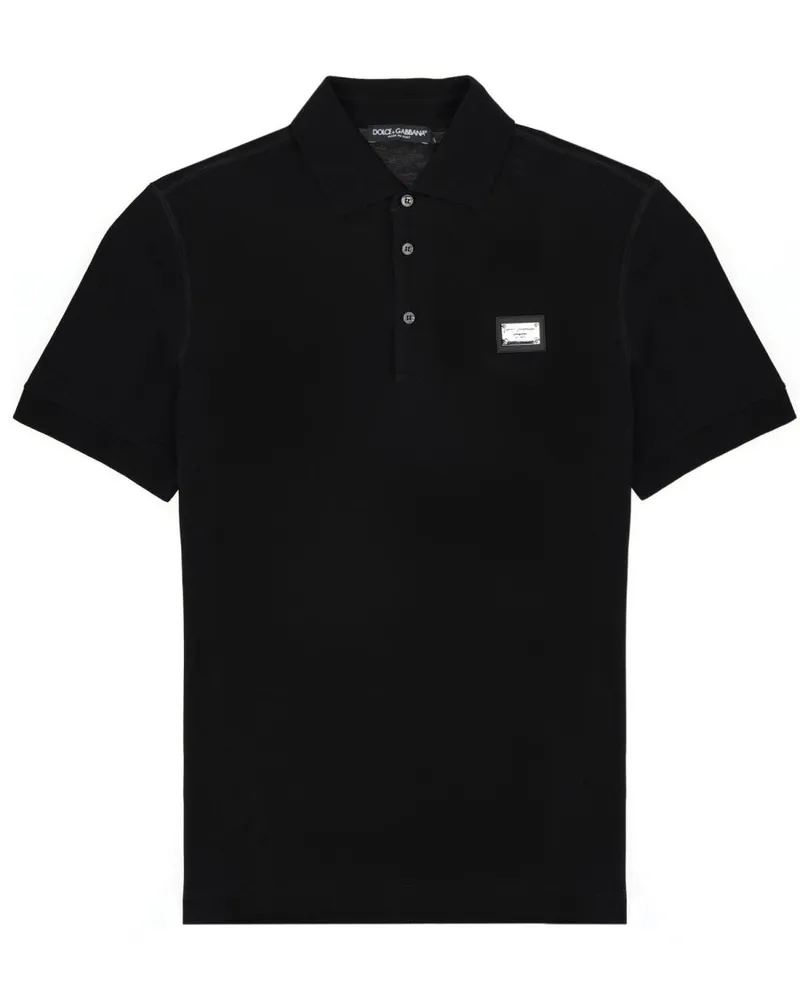 Dolce & Gabbana Logo-Patch Cotton Piqué Polo Shirt — Black Black
