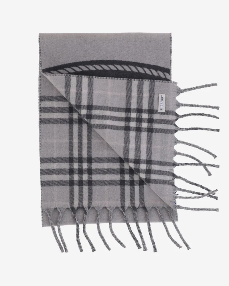 Burberry Reversible Cashmere Logo Scarf — Gray Gray