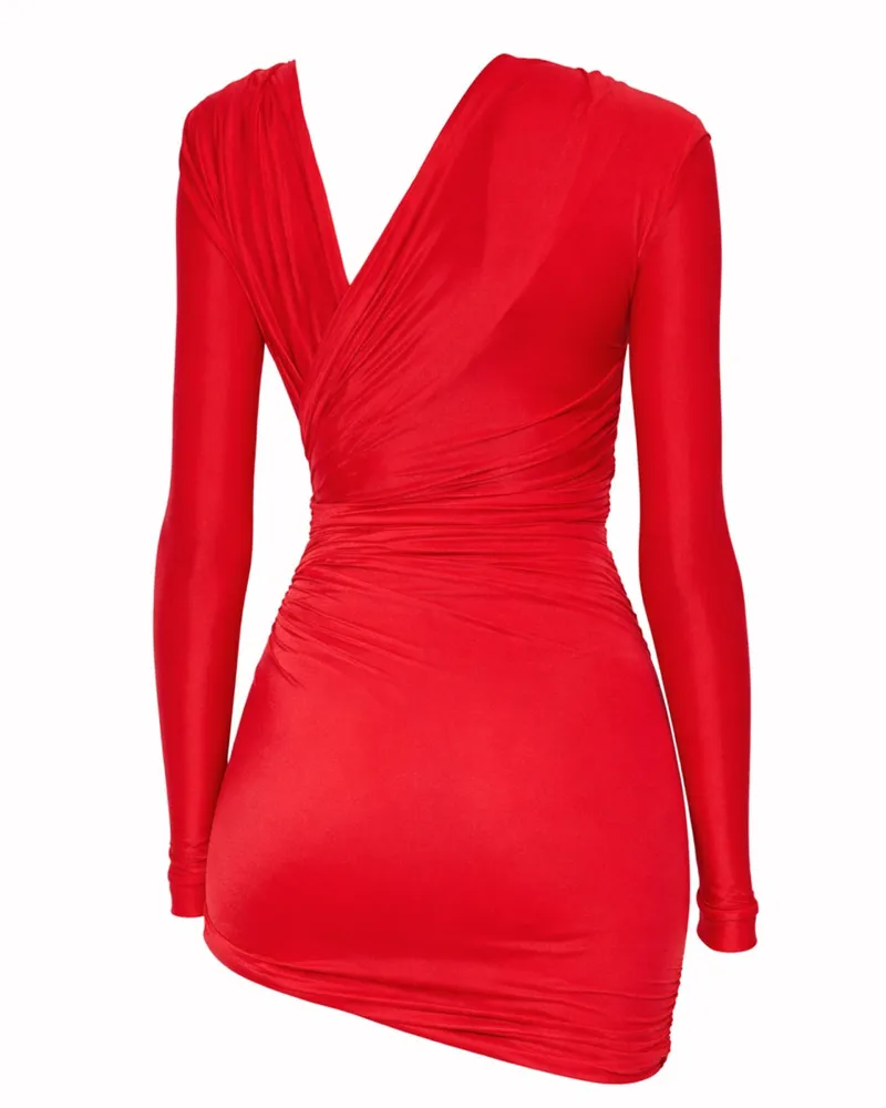 Balenciaga Draped Mini Polyester Dress — Red Red