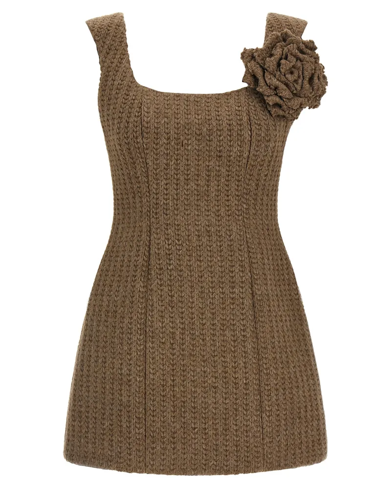 Giuseppe di Morabito Knitted Wool with Removable Brooch Dress — Brown Brown