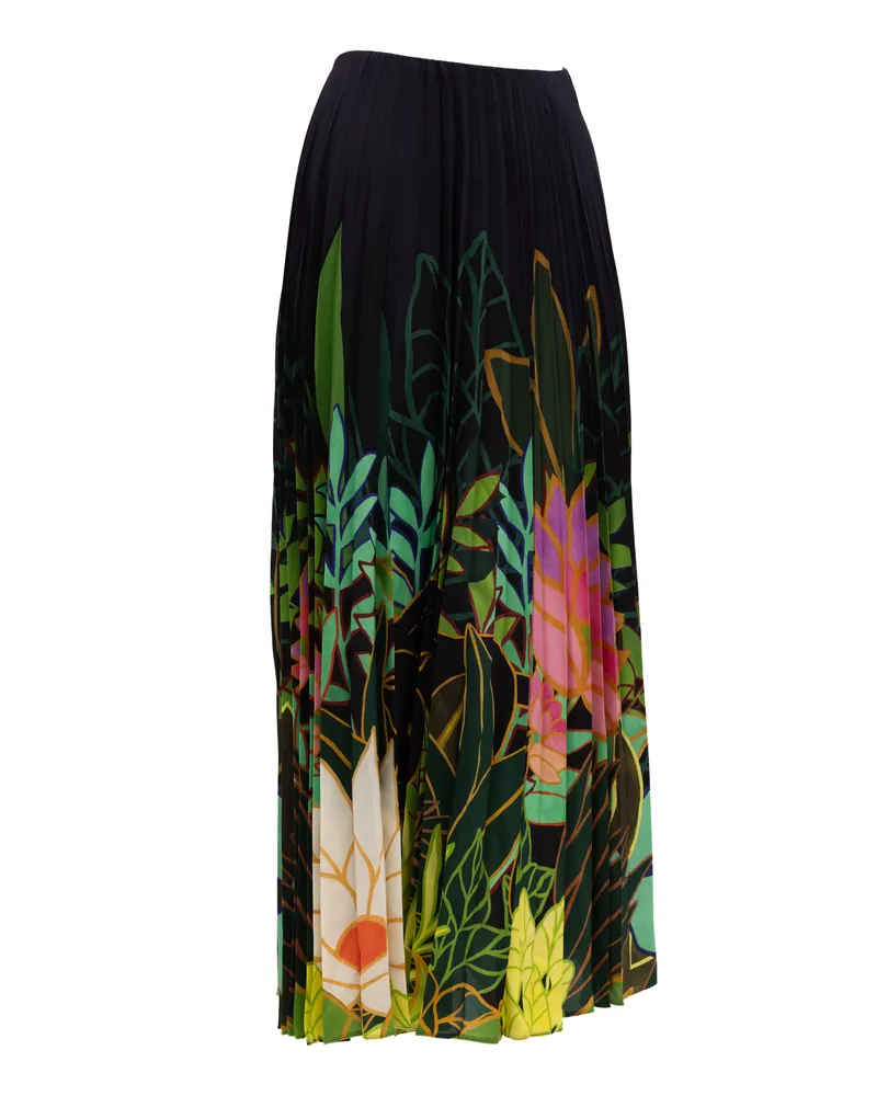 Valentino Garavani Women's Pleated Floral Maxi Skirt Black Black