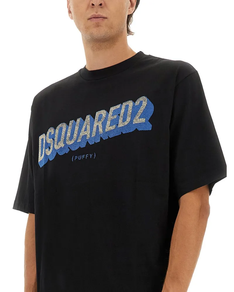 Dsquared2 Logo-Embroidered Cotton T-Shirt — Black Black
