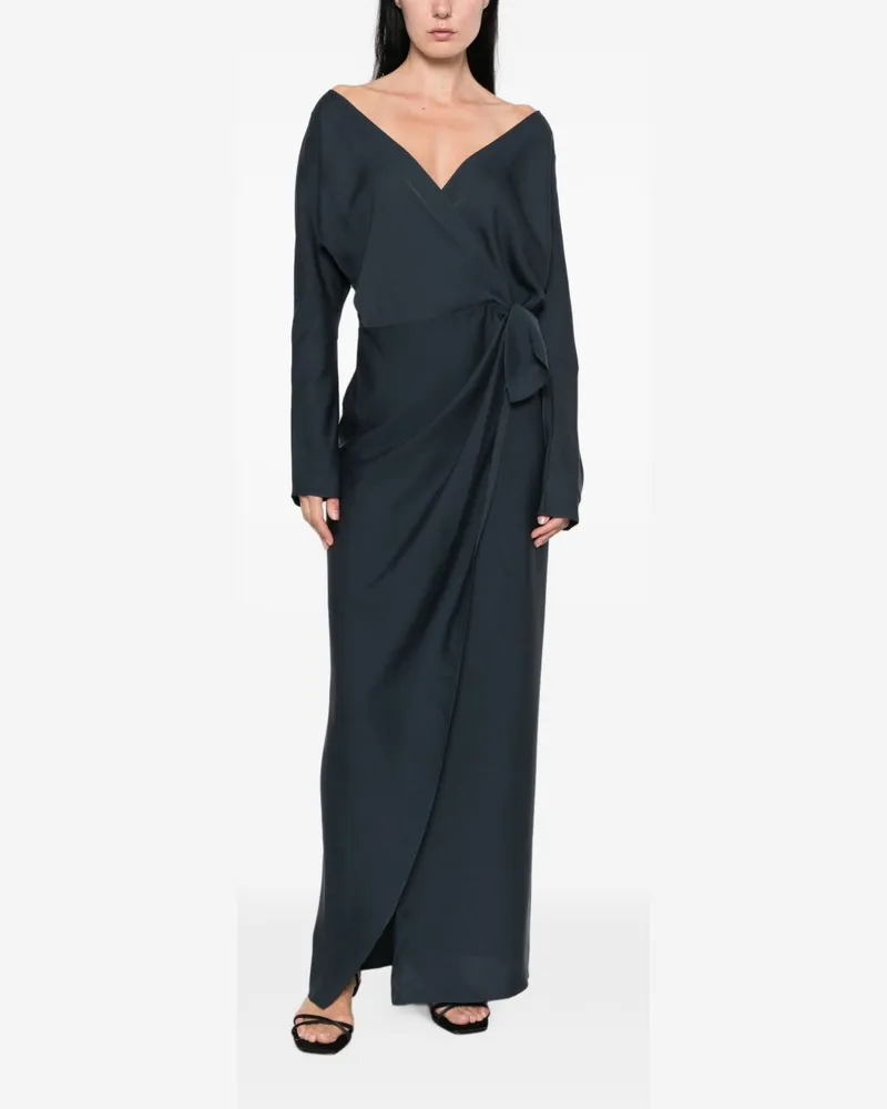 Cortana Silk Wrap Dress — Navy Navy