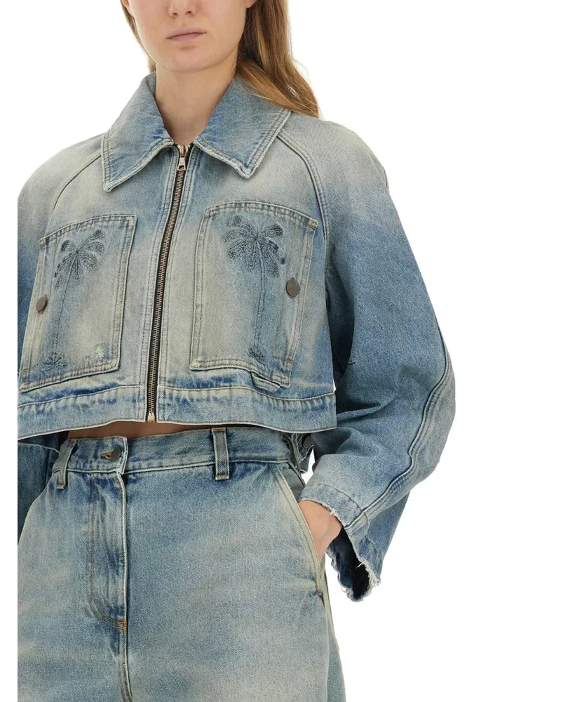 Palm Angels Cropped Fit Cotton Jacket — Blue Blue