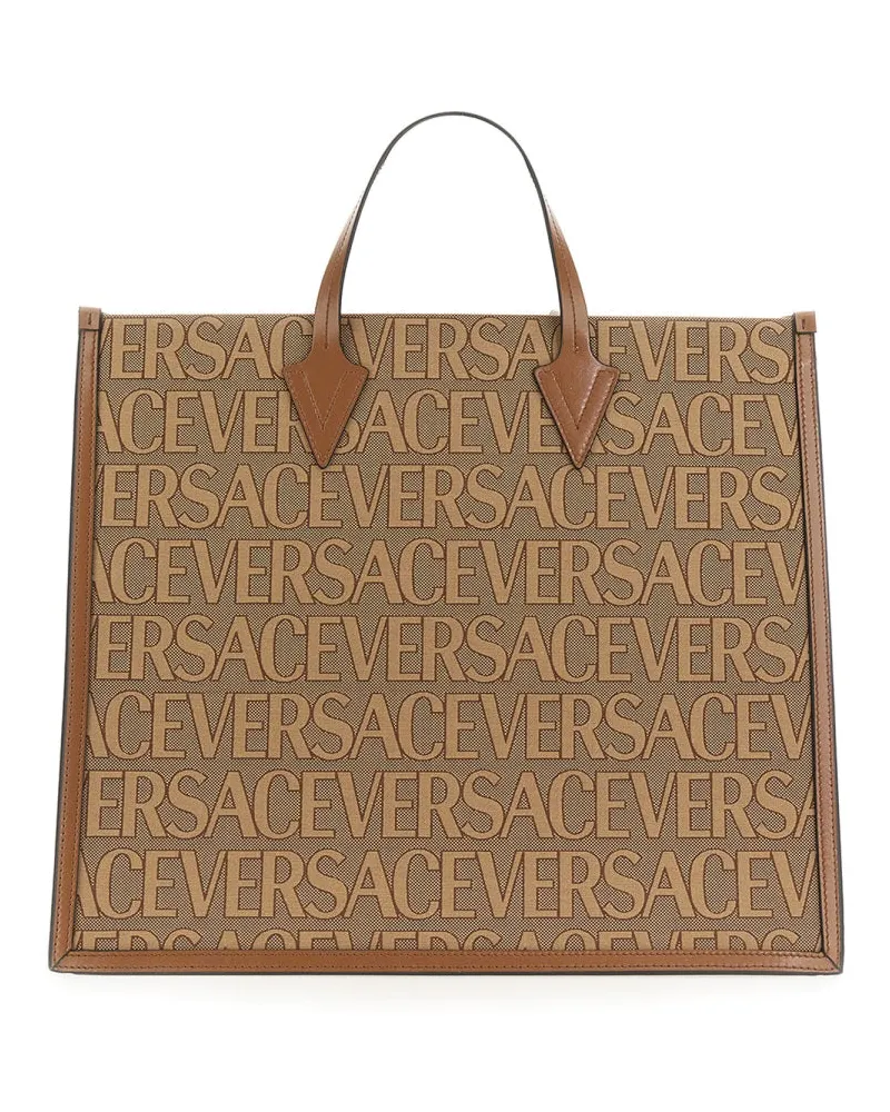 Versace Men's Shopper Bag With Allover Logo Multicolour Polyester Handbags Hand Multicolor