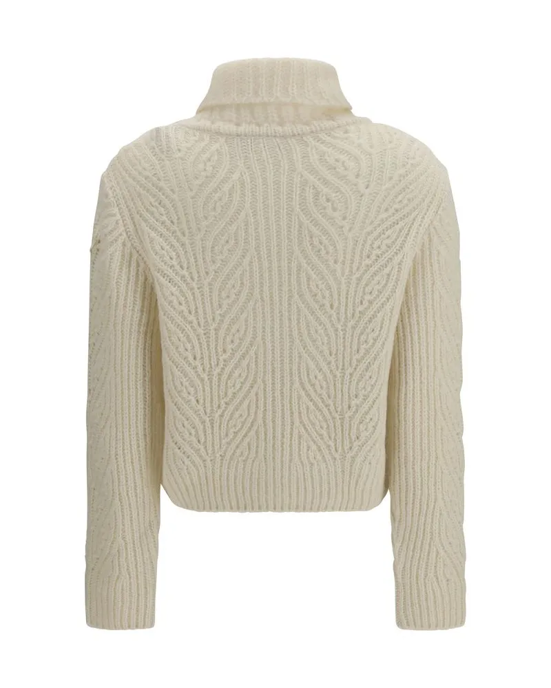 Moncler Cable-Knit Alpaca-Blend Turtleneck Sweater — Beige Beige