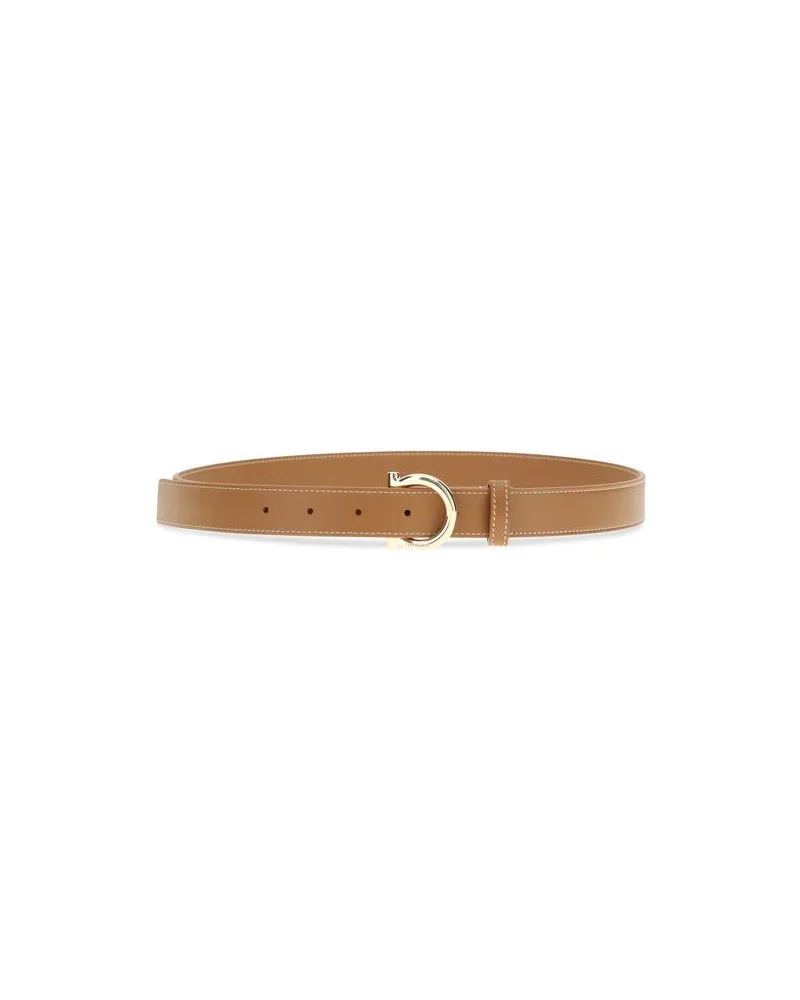 Ferragamo Women's Beige Calf Leather Bos Taurus Regular Belt Beige