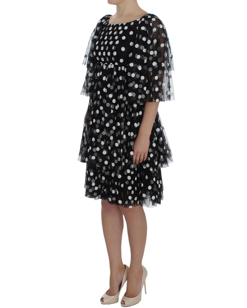 Dolce & Gabbana Women Black White Polka Dotted Ruffled Dress Cotton Black