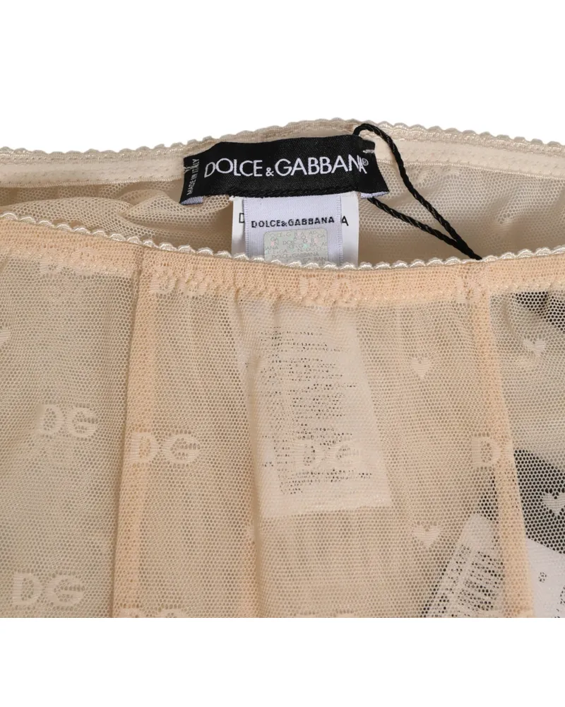 Dolce & Gabbana Women Beige Nylon Stretch Logo Lace Leggings Underwear Elastane Clothing Beige