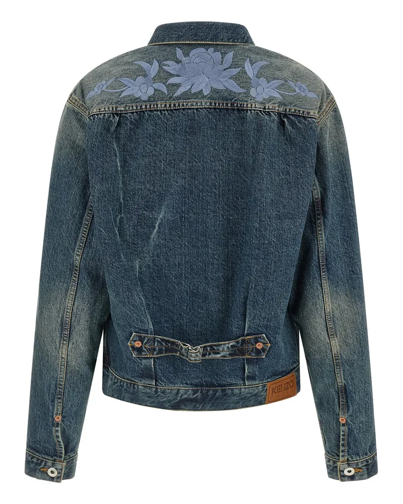 Kenzo Floral Embroidery Denim Jacket — Blue Blue