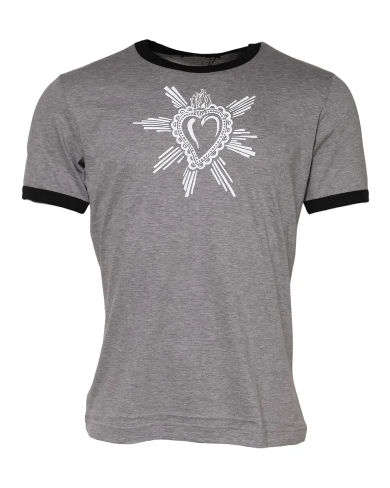Dolce & Gabbana Men's Gray Sacred Heart Cotton Crew Neck T-Shirt Gray