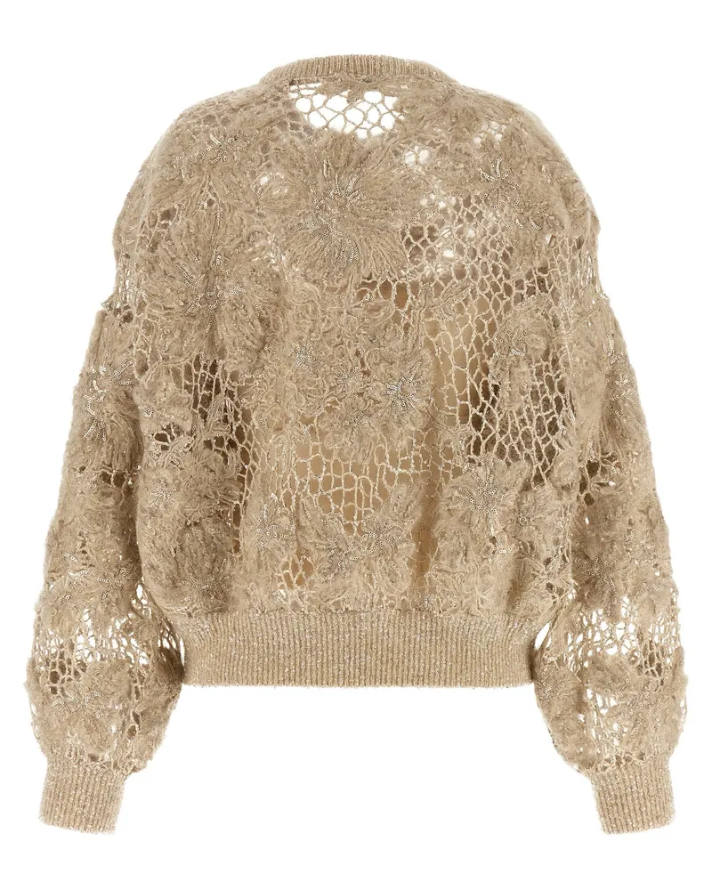 Brunello Cucinelli Embroidered Mesh Sweater — Sand Sand