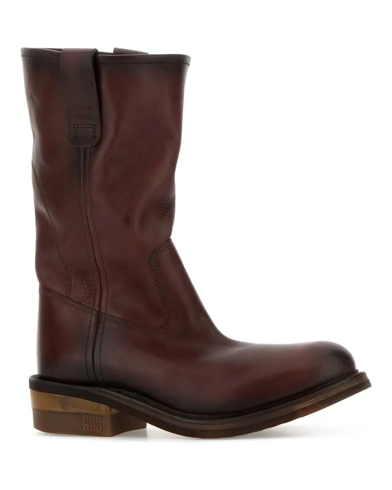 Miu Miu Women's Brown Leather Boots Caffe Stivali Brown