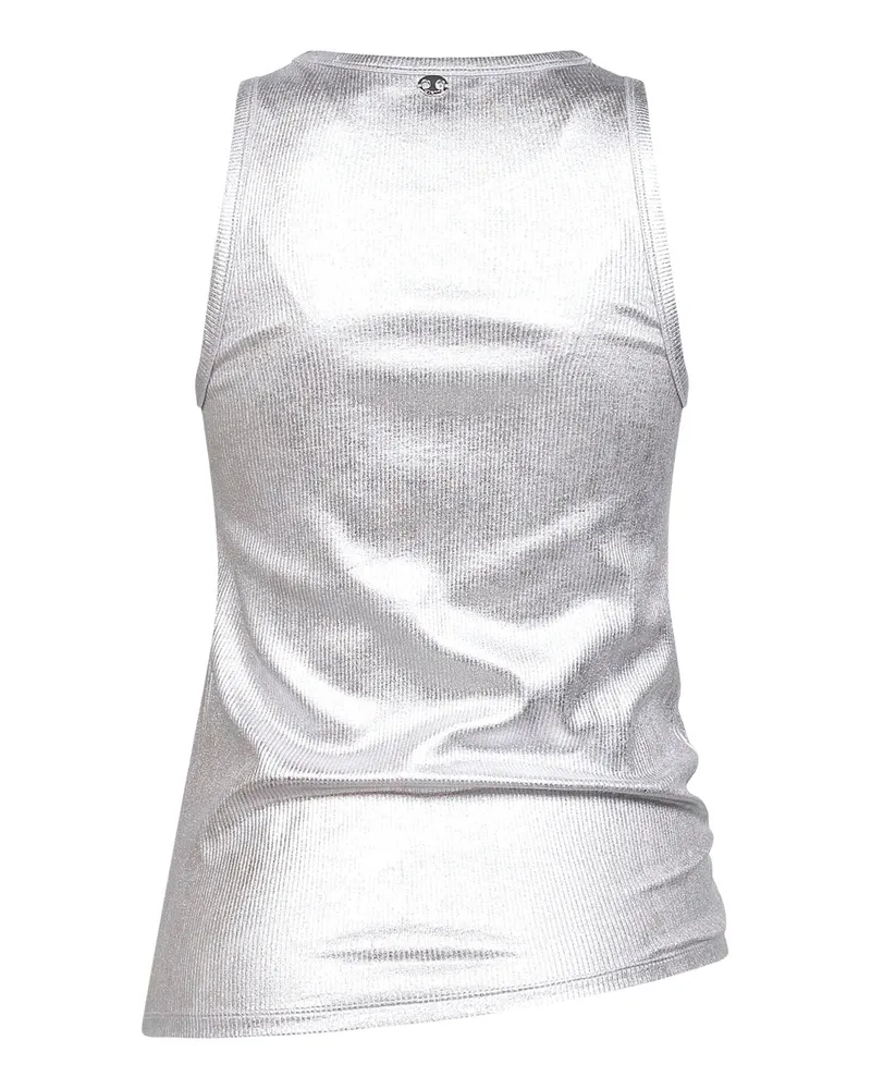 Paco Rabanne Women Silver Foil Ribbed Jersey Tank Top Cotton Silver