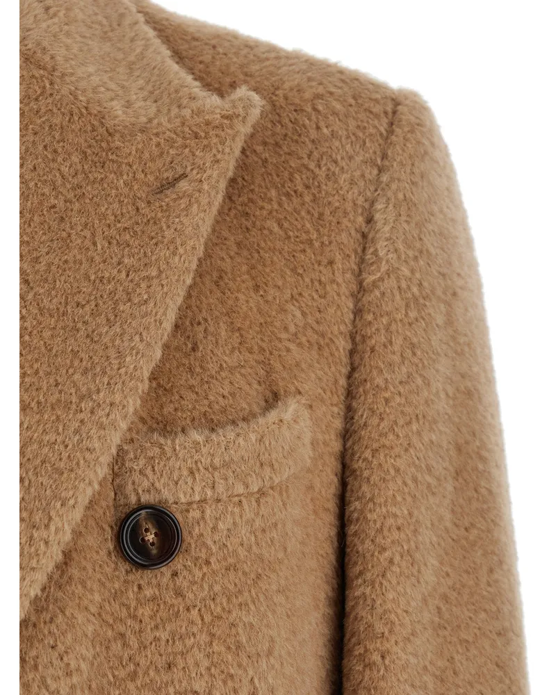 Dolce & Gabbana Men's Beige Double-Breasted Wool Blend Coat Llama Beige