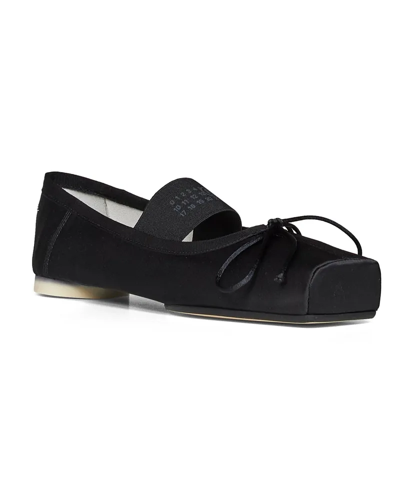 Maison Margiela Women's Ballet Flats Satin Black Calf Leather Ballerina Shoes Black
