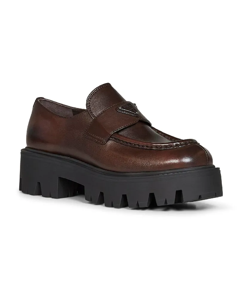 Prada Women's Loafers Brushed Leather Teak Brown Calf Brown