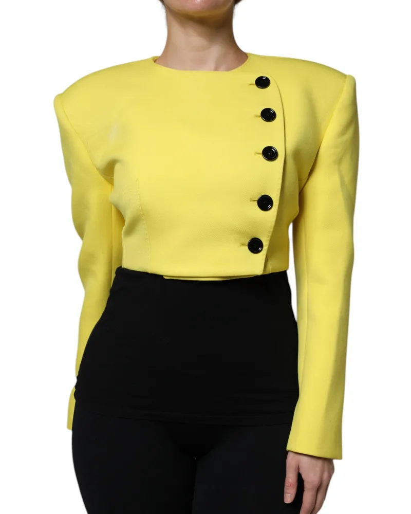 Dolce & Gabbana Women's Lemon Yellow Wool Long Sleeves Cropped Coat Jacket Virgin Clothing Yellow