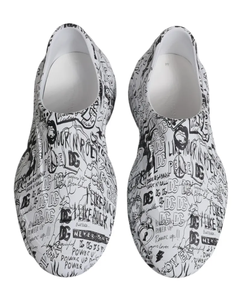 Dolce & Gabbana Men's White Black Graffiti Daymaster Sneakers Shoes Black-White Calf Leather Black/white White