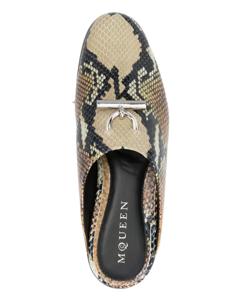Alexander McQueen Snakeskin-Print Leather Slipper — Beige Beige