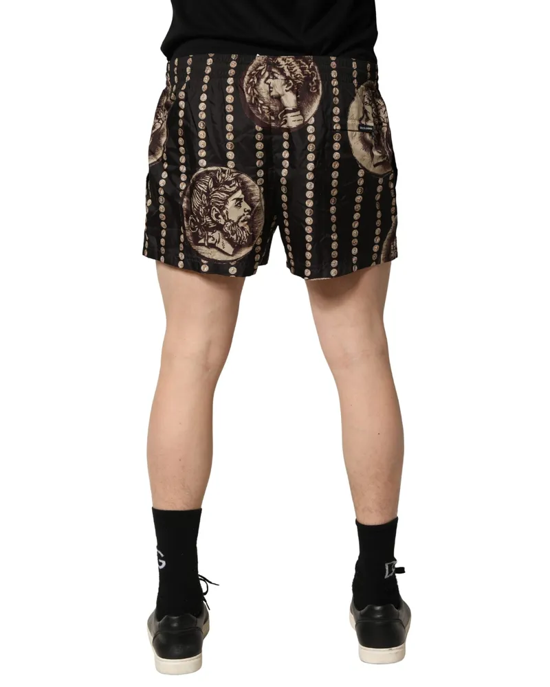 Dolce & Gabbana Men's Black Roman Coin Print Swim Shorts Swimwear Polyester Black