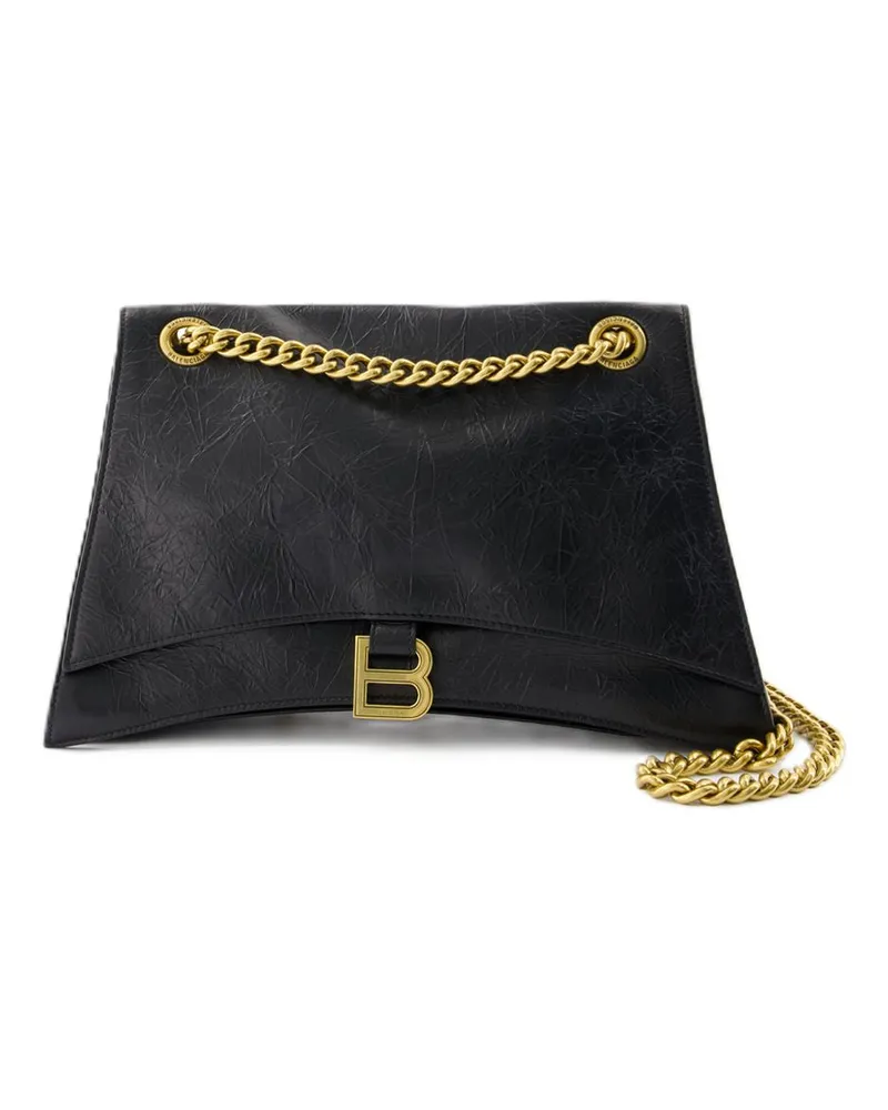 Balenciaga Women's Crush Chain M Shoulder Bag -  Leather Black Calfskin Shoulder-Hobo-Bags Black