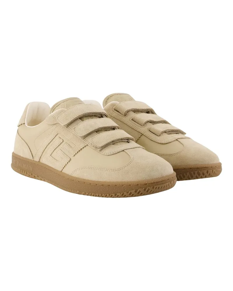 Balmain Men's Swan Scratch Sneakers -  Leather Beige Calfskin Shoes Beige