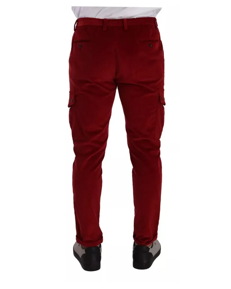 Dolce & Gabbana Men's Red Corduroy Cotton Cargo Skinny Pants Red