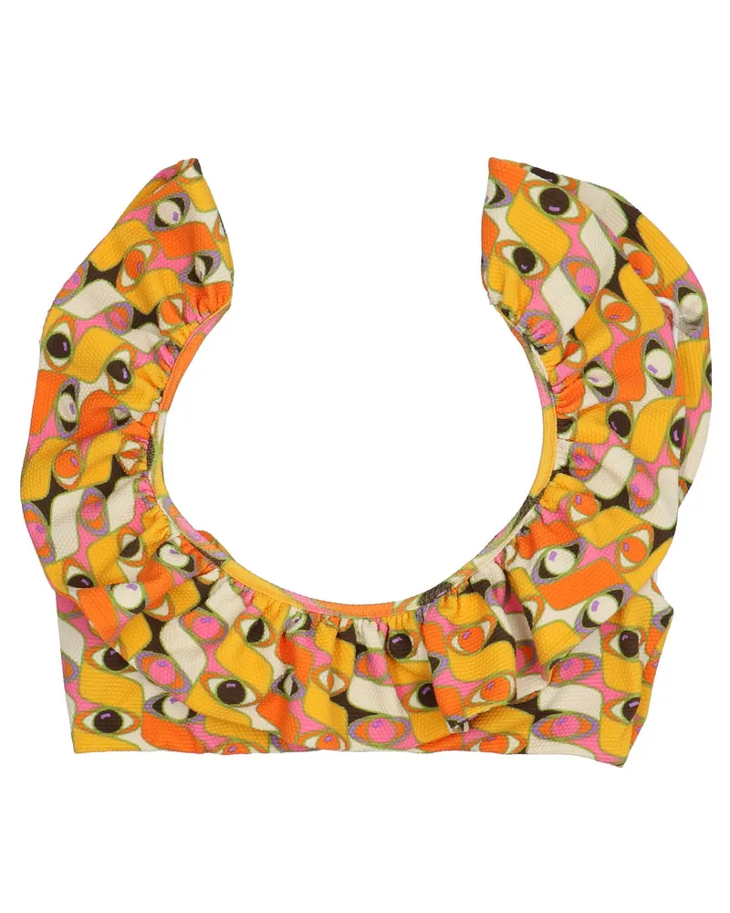 La DoubleJ Ruffle Print Bikini Top — Yellow Yellow