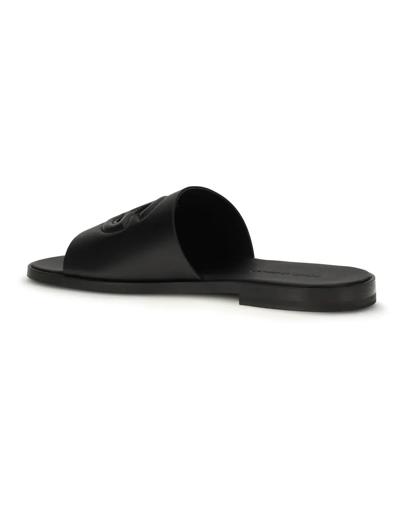 Dolce & Gabbana Men's Embossed Logo Sandals Nero Calf Leather Bos Taurus Nero