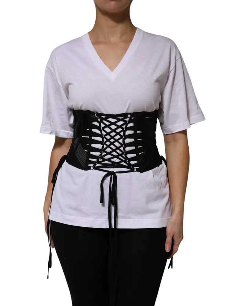 Dolce & Gabbana Women Black Cotton Waist Laceup Strap Corset Belt Polyester Acetate Black