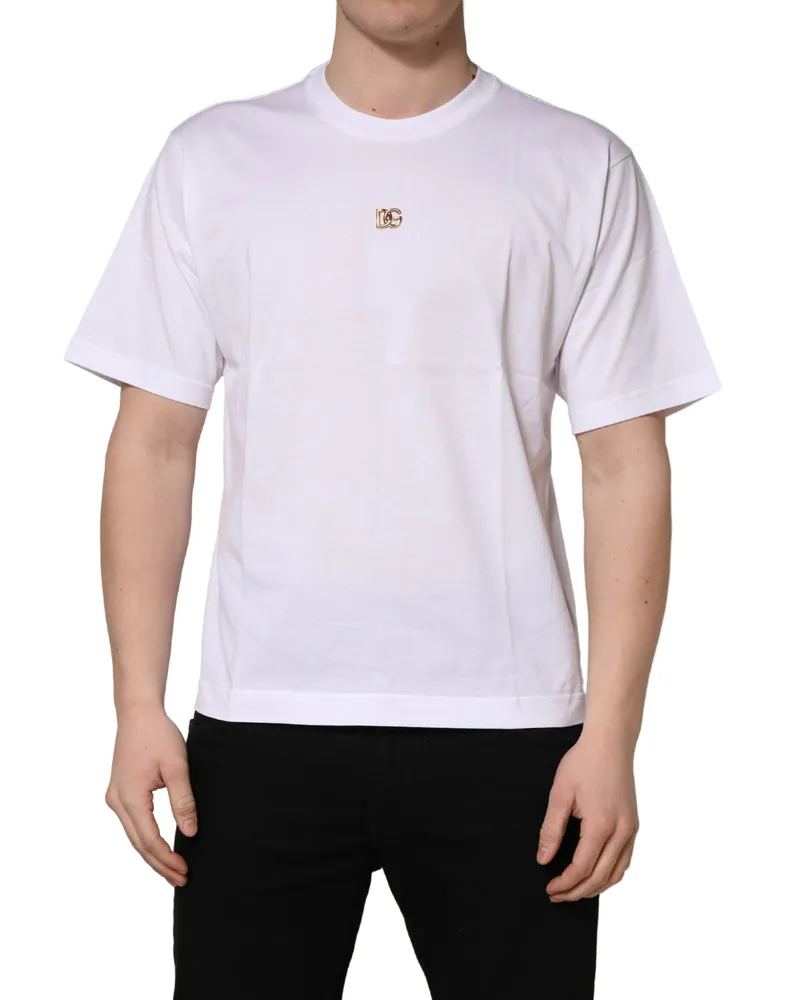 Dolce & Gabbana Men White Metal Dg Logo Cotton Short Sleeves T-Shirt White