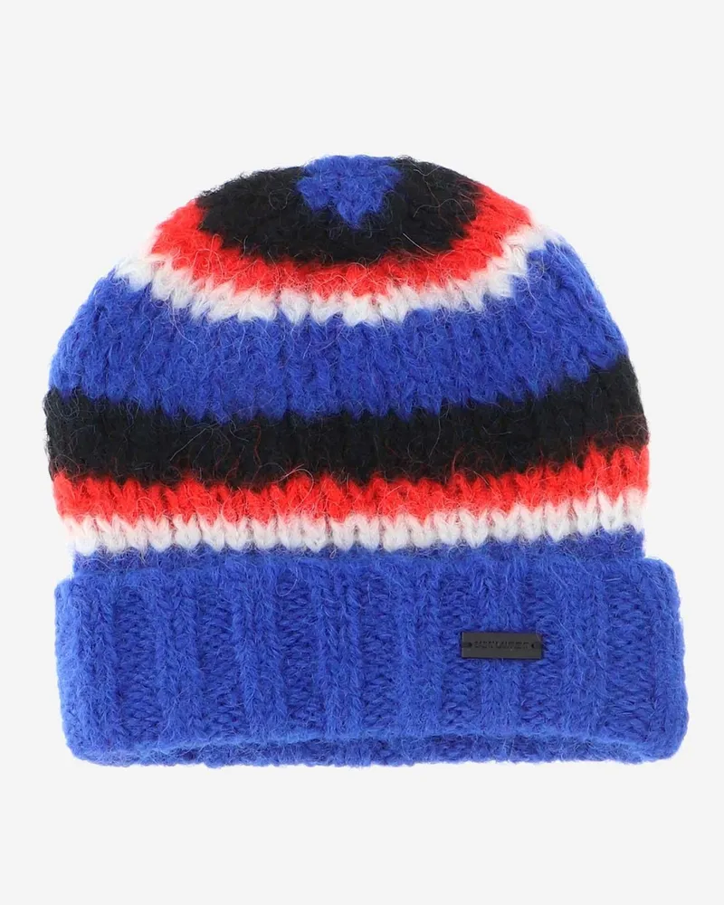 Saint Laurent Men's Multicolor Striped Beanie Alpaca Hat Blue