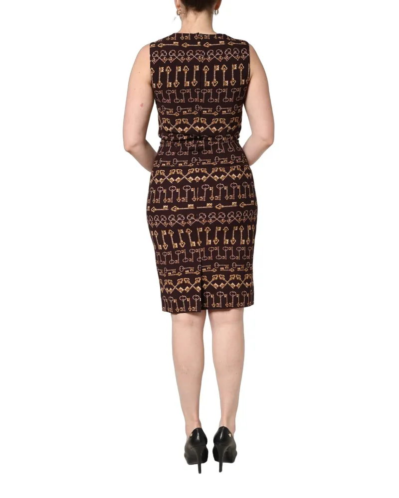 Dolce & Gabbana Women's Brown Keys Fitted Sheath Knee Length Dress Viscose Brown