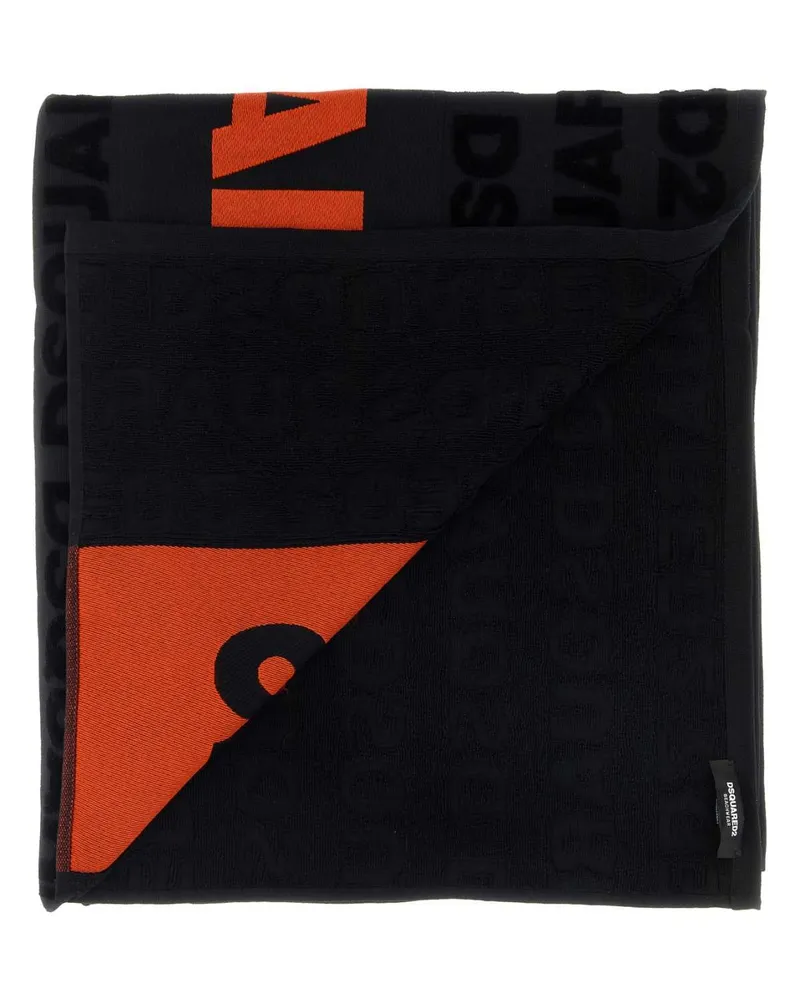 Dsquared2 Men's Black Cotton Beach Towel Blackorange Exterior: Extra-Accessori Accessory Black