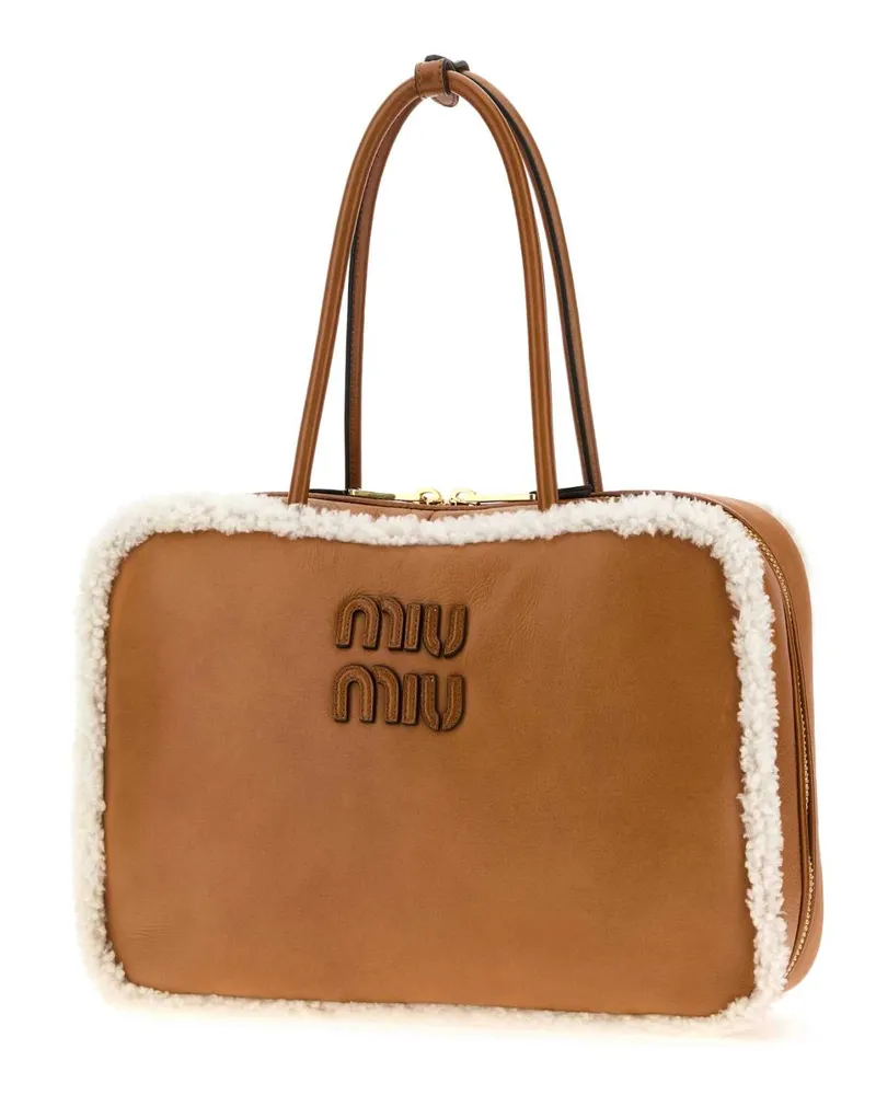 Miu Miu Women's Camel Leather Beau Handbag Cognacnaturale Ovisariesaries Borse A Mano Bag Brown