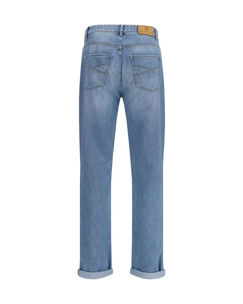 Brunello Cucinelli Men Blue Cotton Straight-Leg Jeans Clothing Blue