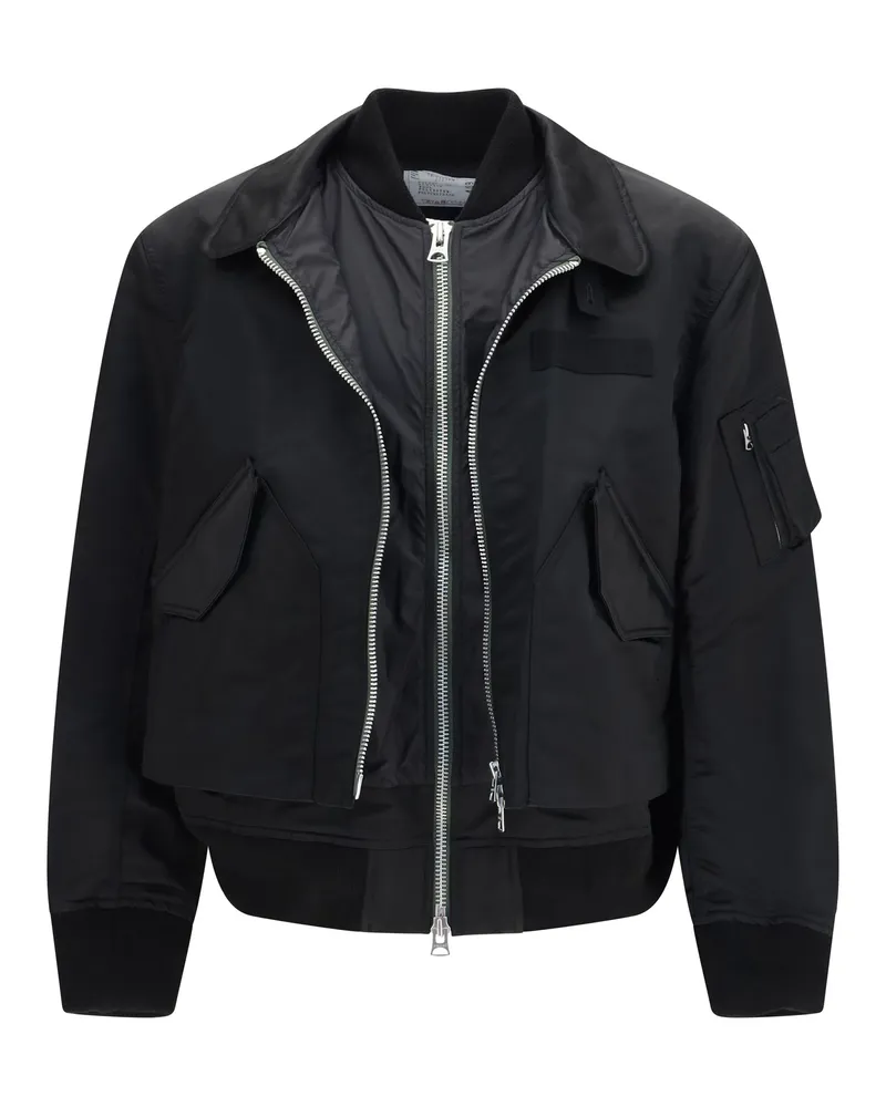 Sacai Men's Double Jacket Cotton Chino & Nylon Black Black